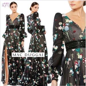 Mac Duggal Black Floral Maxi Dress